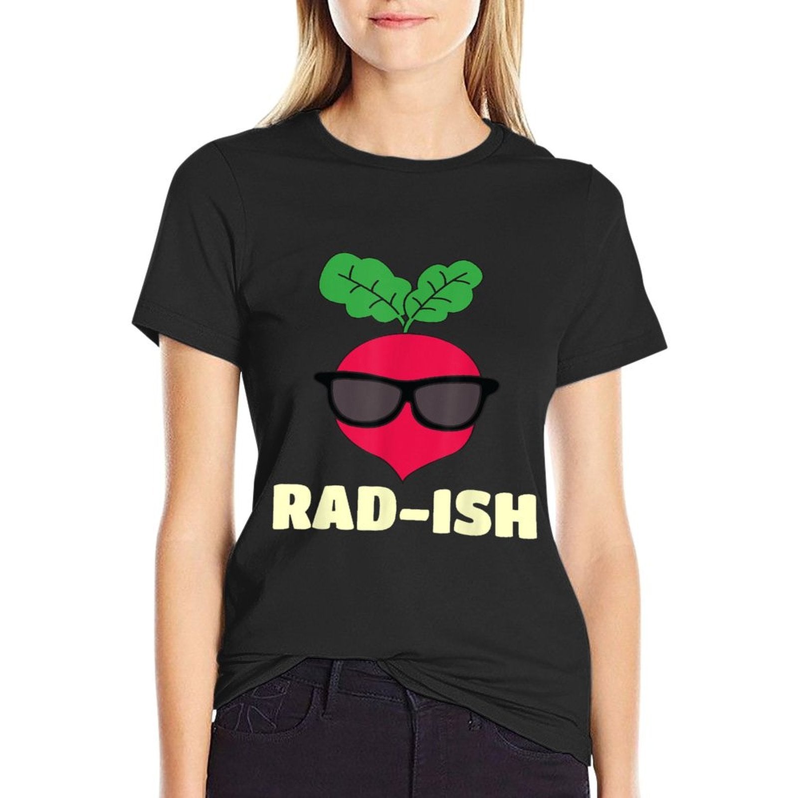 Radish Vegetable Vegetarian Vegan Food Rad-ish Funny Cool Radish with Sunglass Food Pun Unisex-Adults And Kids  Fade-proof Color T-Shirt