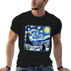 Christmas Van Gogh Starry Night Black Cat Santa Hat Xmas  Classic T-Shirt