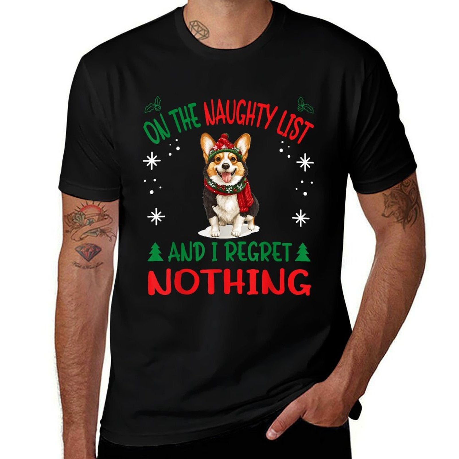 Cute Cardigan Welsh Corgi Dog Christmas On The Naughty List for Men Women  Oversized Silhouette T-Shirt