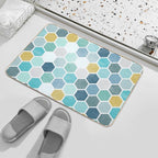 Blue Hue Hexagon Pattern  Fade-Resistant Bath Mat