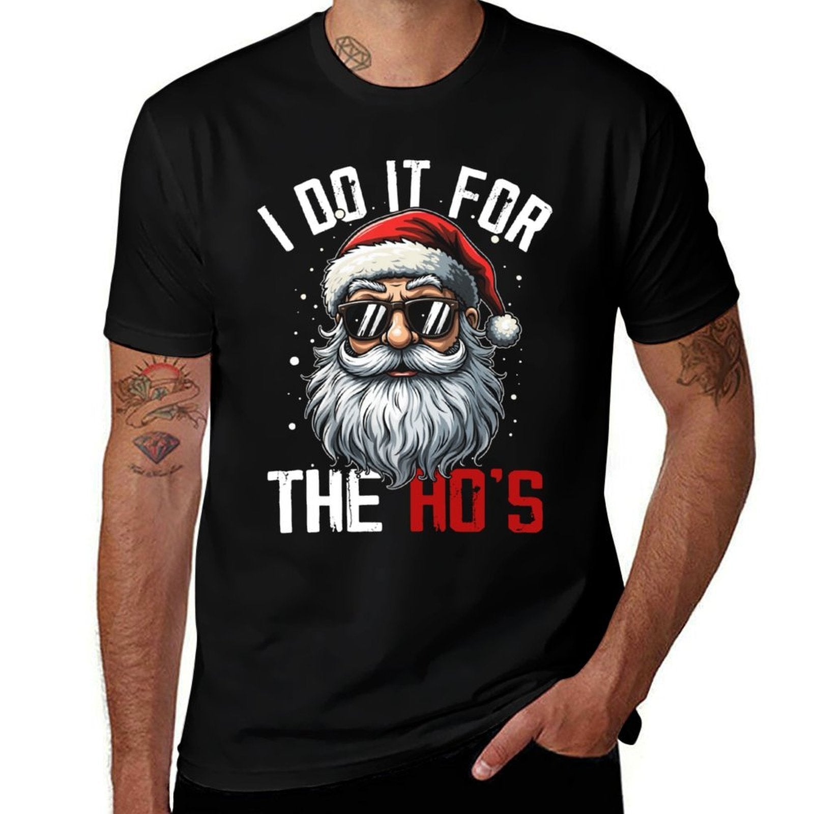 Funny Christmas Santa Claus I Do It For The Hos Cute Xmas  Summer-ready Fabric T-Shirt