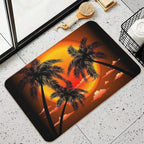 Warm Topical Sunset with Palm Trees  Fade-Resistant Bath Mat