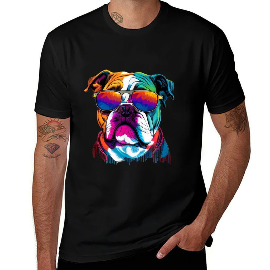 Funny Multicolor English Bulldog Face  Versatile T-Shirt