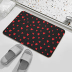 Hearts on Black Background Durable Bath Mat
