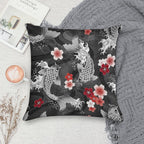 Koi Sakura Blossom in Black Soft Reinforced Edging Throw Pillow