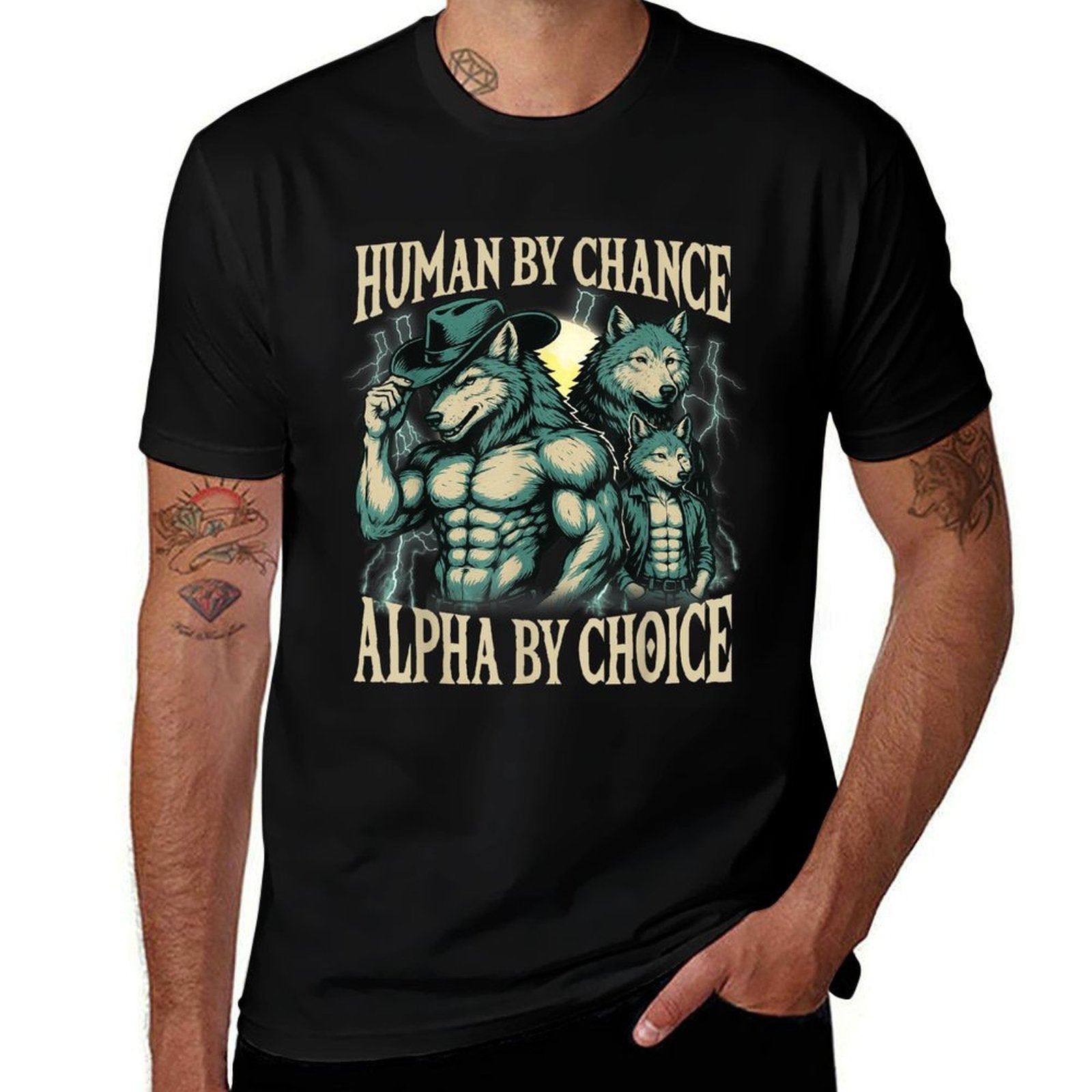 Human By Chance Alpha By Choice Cool Funny Alpha Wolf Meme  Vintage-inspired T-Shirt