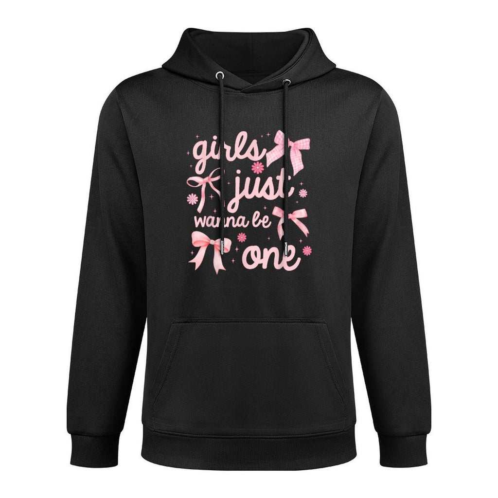 Girls Just Wanna Be One 1st Birthday Girl Coquette Bow Breathable Fabric Hoodie