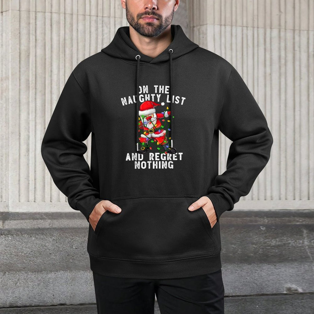 On The Naughty List And I Regret Nothing Dabbing Santa Cotton-Polyester Blend Hoodie