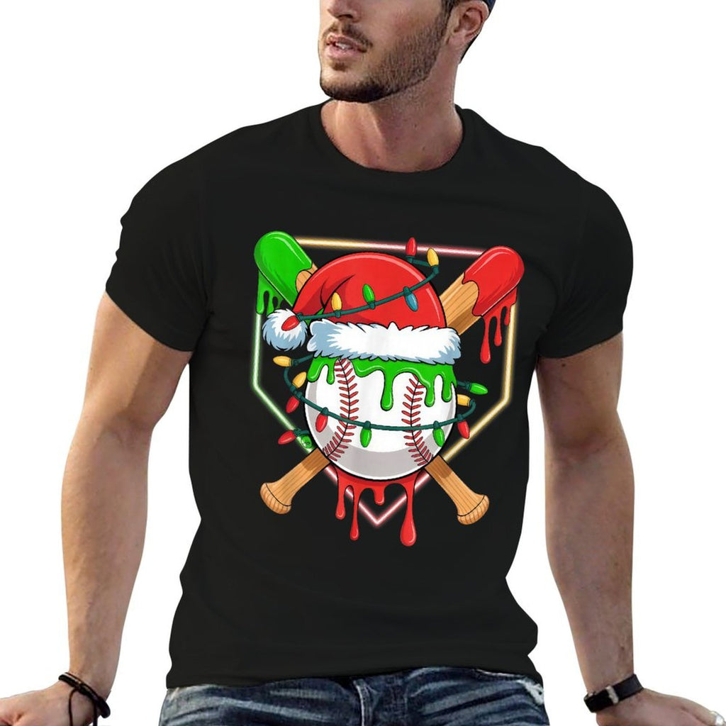 Baseball Christmas Tree Light Xmas Baseball Boys Kids  Relaxed-fit T-Shirt