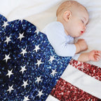 USA Flag Red Blue Faux Sparkles Glitters 4th of July Patriotic Girly Design (Photo of Glitter - Not Reflective) All-season Throw Blanket