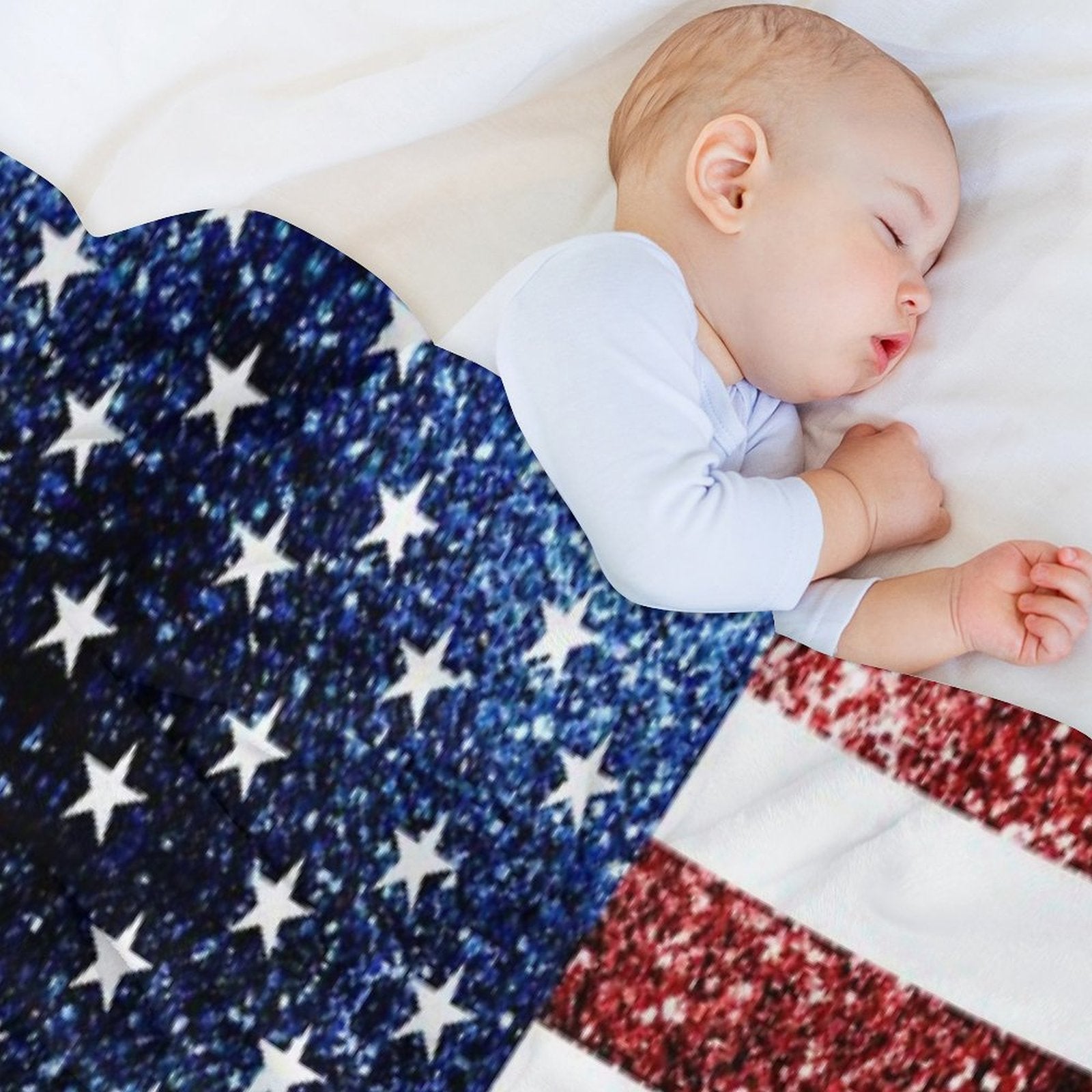 USA Flag Red Blue Faux Sparkles Glitters 4th of July Patriotic Girly Design (Photo of Glitter - Not Reflective) All-season Throw Blanket
