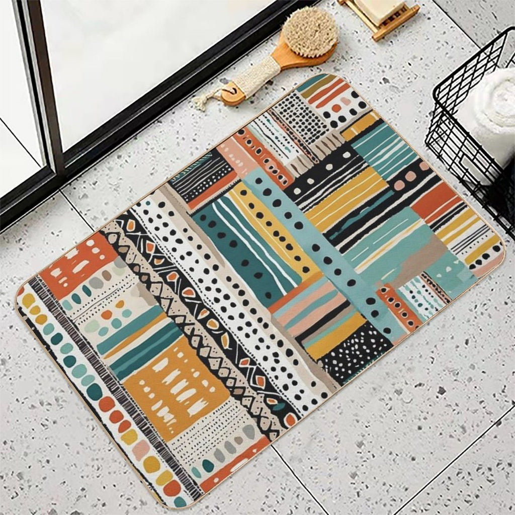 Traditional Kilim Indian Pattern, Ethnic Geometric Abstract Scandinavian Design in Watercolor Painting  Versatile Bath Mat