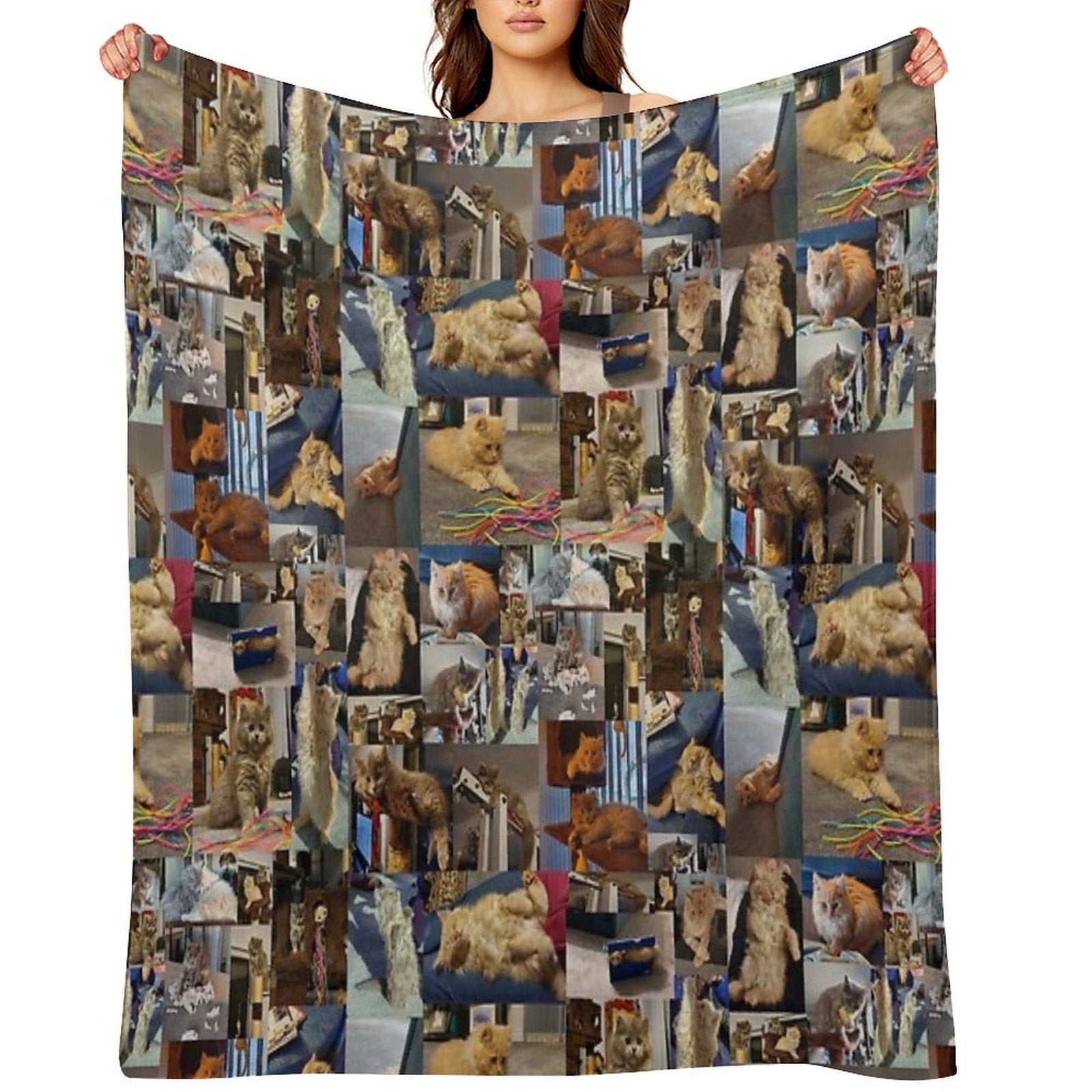 Playful Whiskers A Photo Collage of Brown And Fawn Fluffy Kittens Machine-washable Throw Blanket