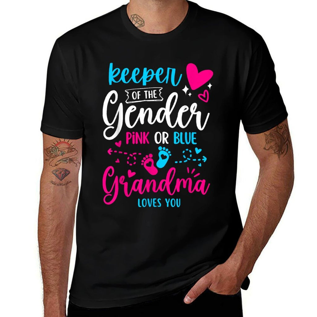 Keeper of The Gender Grandma Loves You Grandma Baby Announce  Cotton T-Shirt