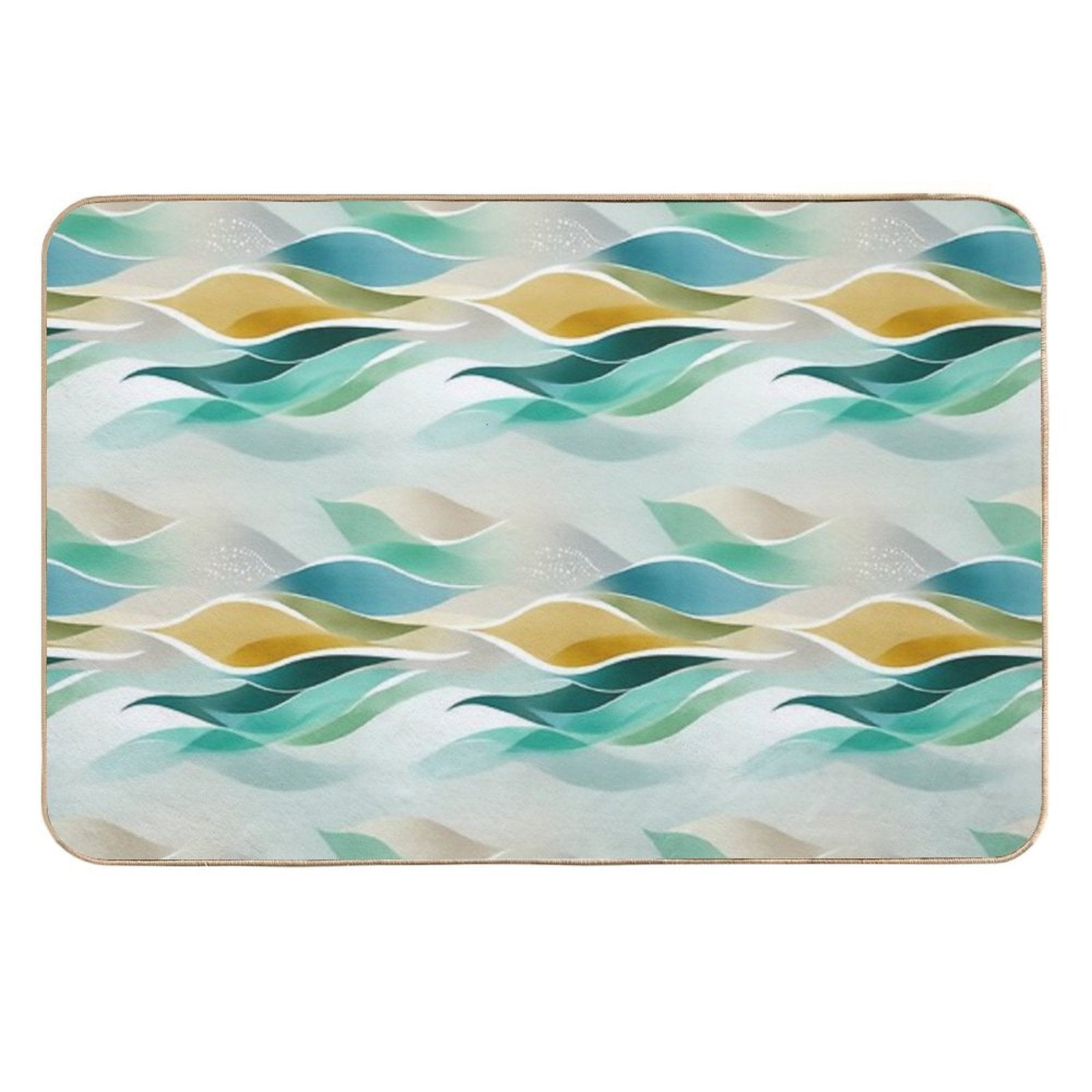 Ethereal Flowing Waves in Teal, Gold, And Cream  Non-Slip Bath Mat