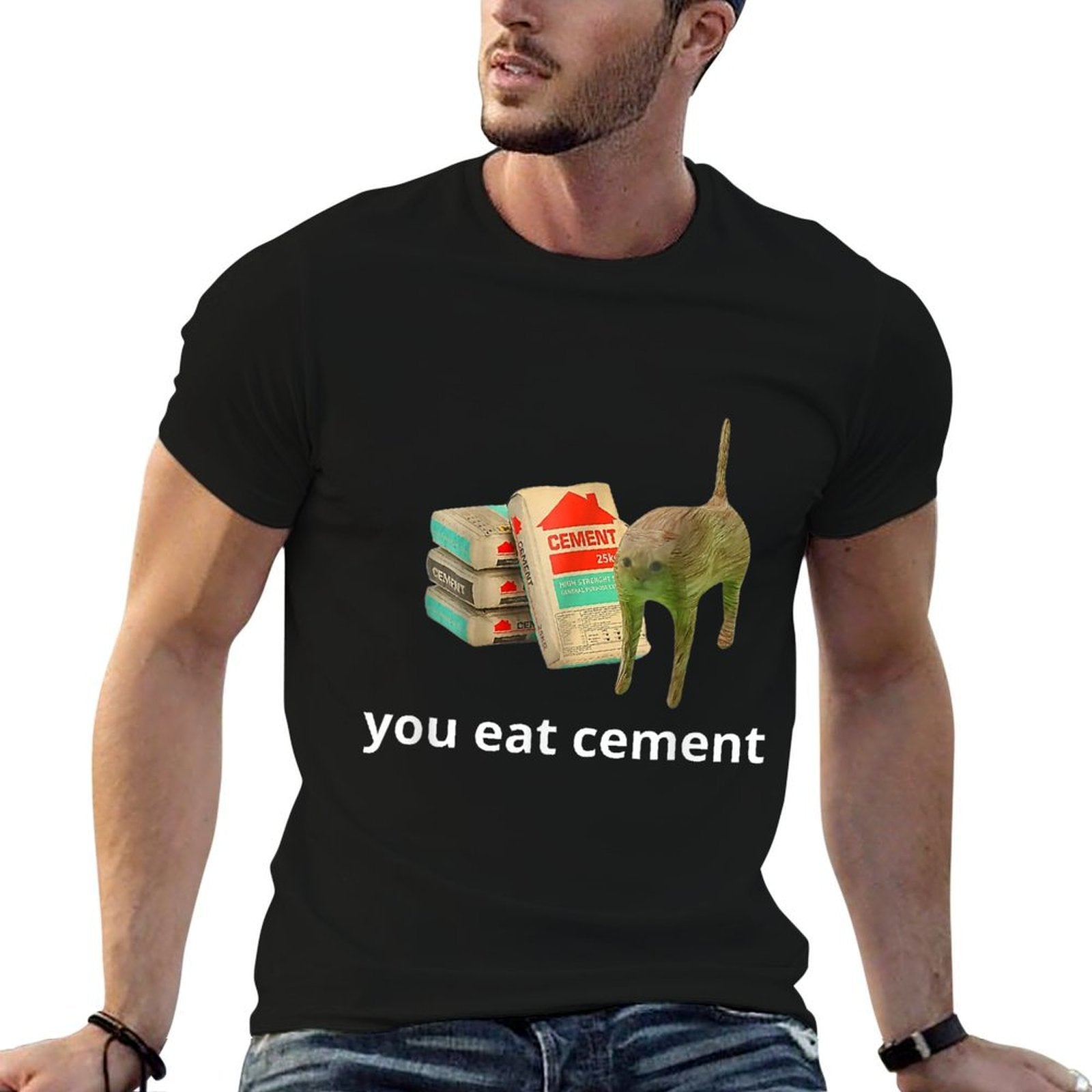 I Eat Cement Cursed Cat Funny Oddly Specific Dank Meme  Durable T-Shirt