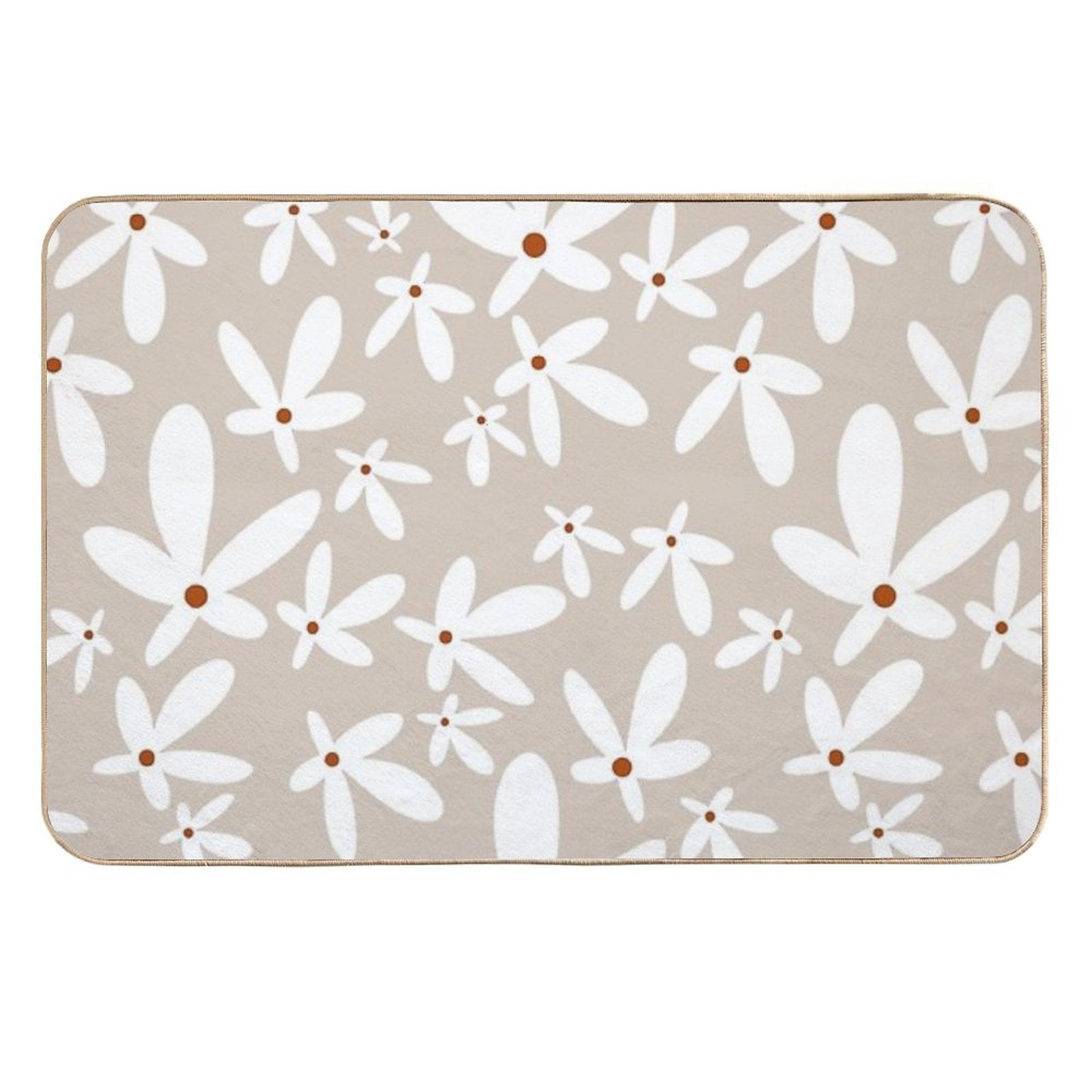 Quirky Florals in Beige, Terracotta And White  Dirt-Trapping Bath Mat