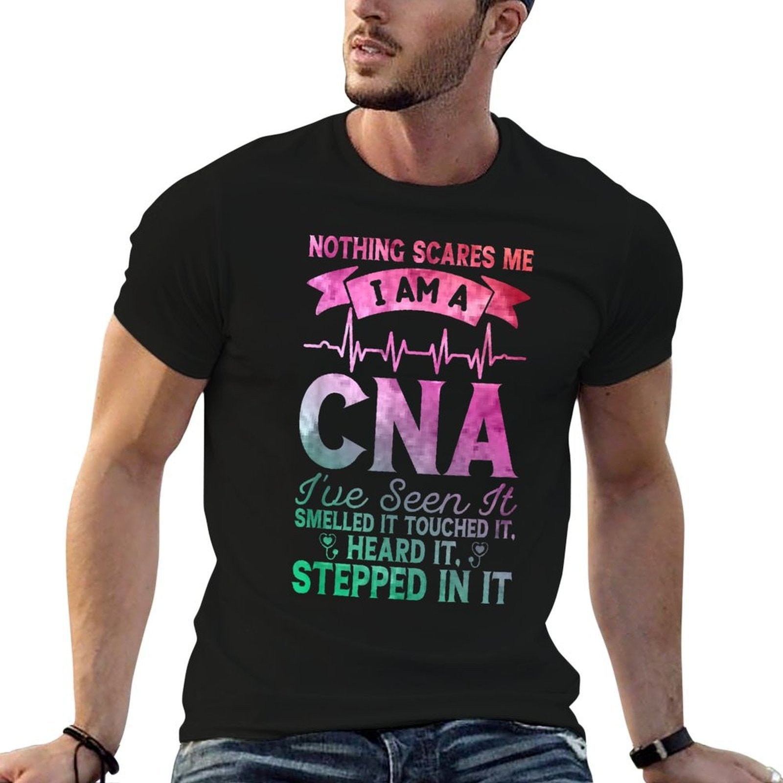 Nothing Scares Me CNA Nurse Job Lover Funny CNA  Ribbed Collar T-Shirt