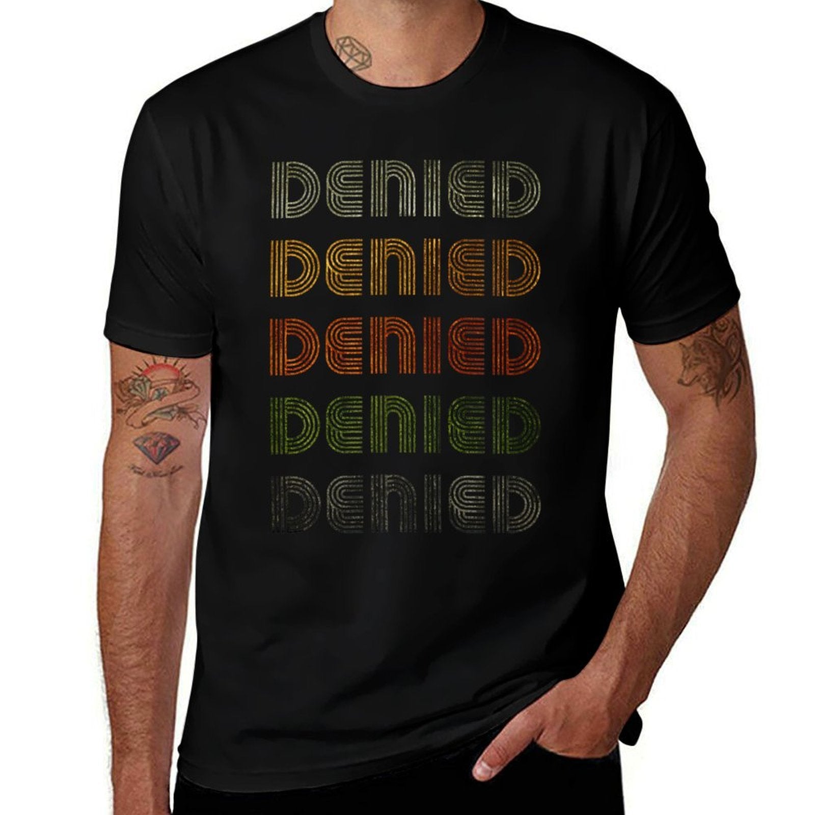 Love Heart Denied Grunge Vintage Style Black Denied  Summer-ready Fabric T-Shirt