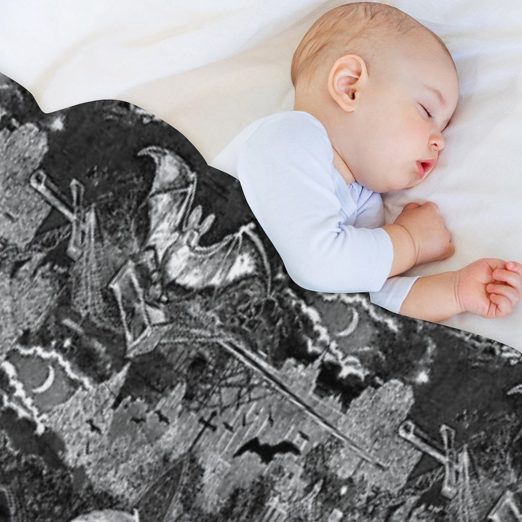 Dark Gothic Vampires Crypt Graves Bats Skulls Pattern by Moose Disco Lightweight Throw Blanket