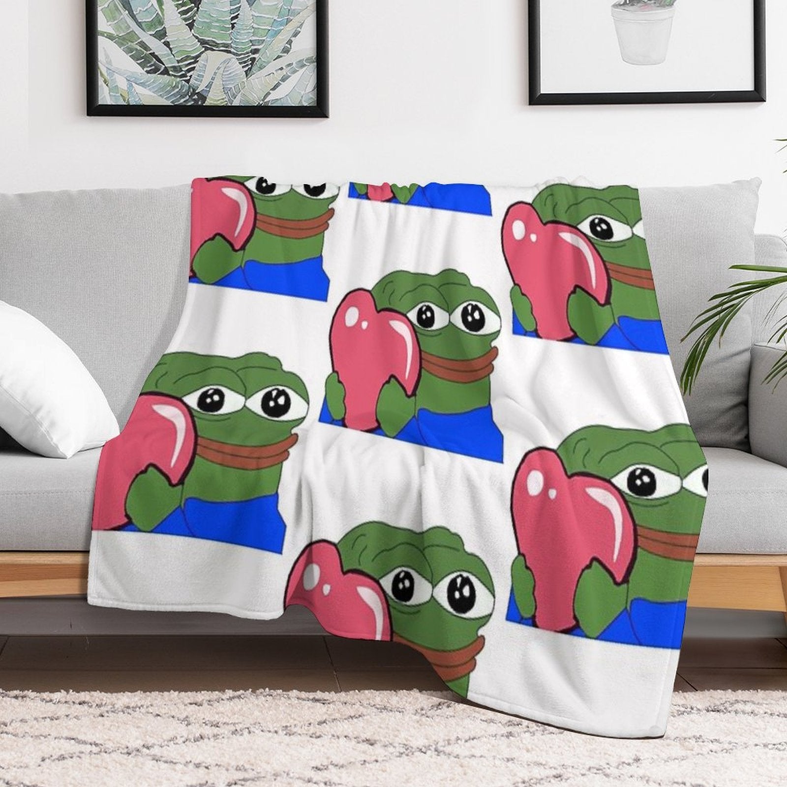 Peepo Heart Pepe Love Wrinkle-free Throw Blanket