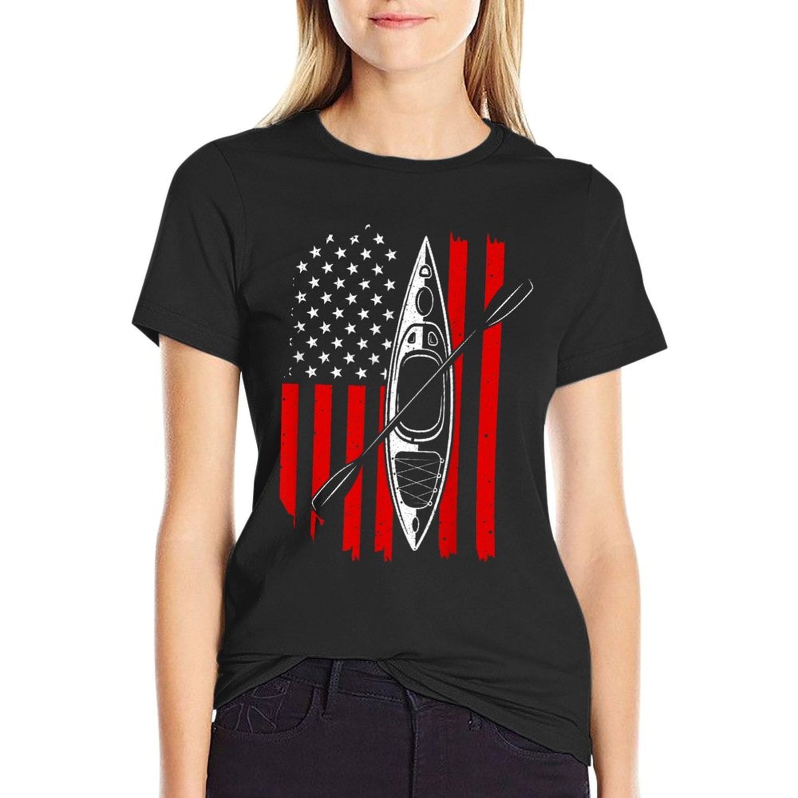 Funny Kayaking Gift For Men Women Cool American Kayak  Easy-care T-Shirt