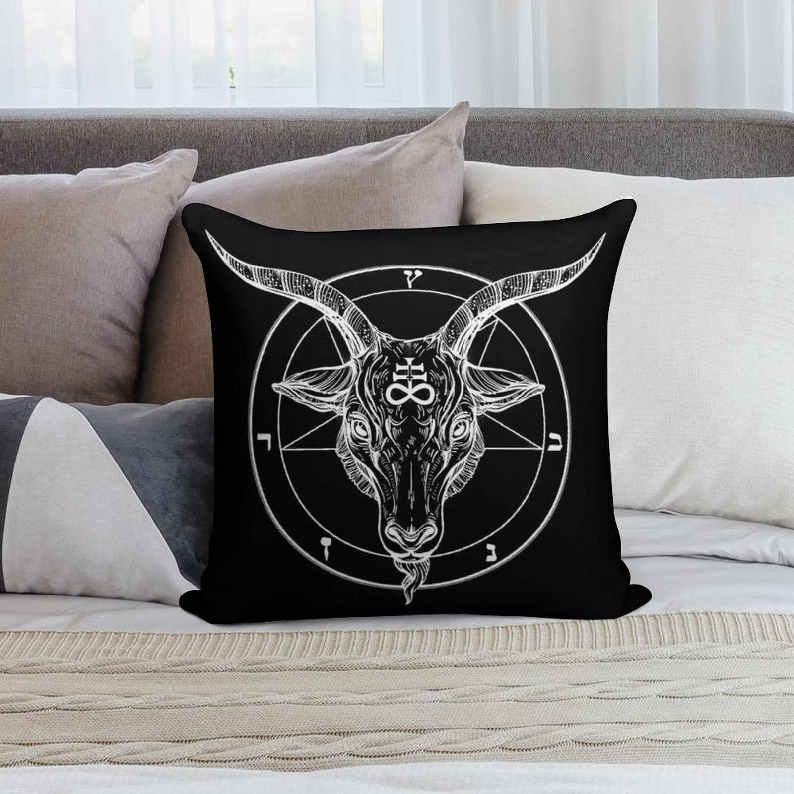 Baphomet Goat Head with Pentagram Occult Symbolism Or Satanist Symbols Soft Durable Construction Throw Pillow