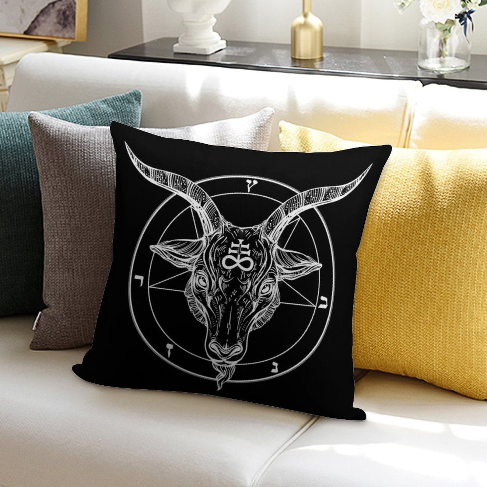 Baphomet Goat Head with Pentagram Occult Symbolism Or Satanist Symbols Soft Durable Construction Throw Pillow