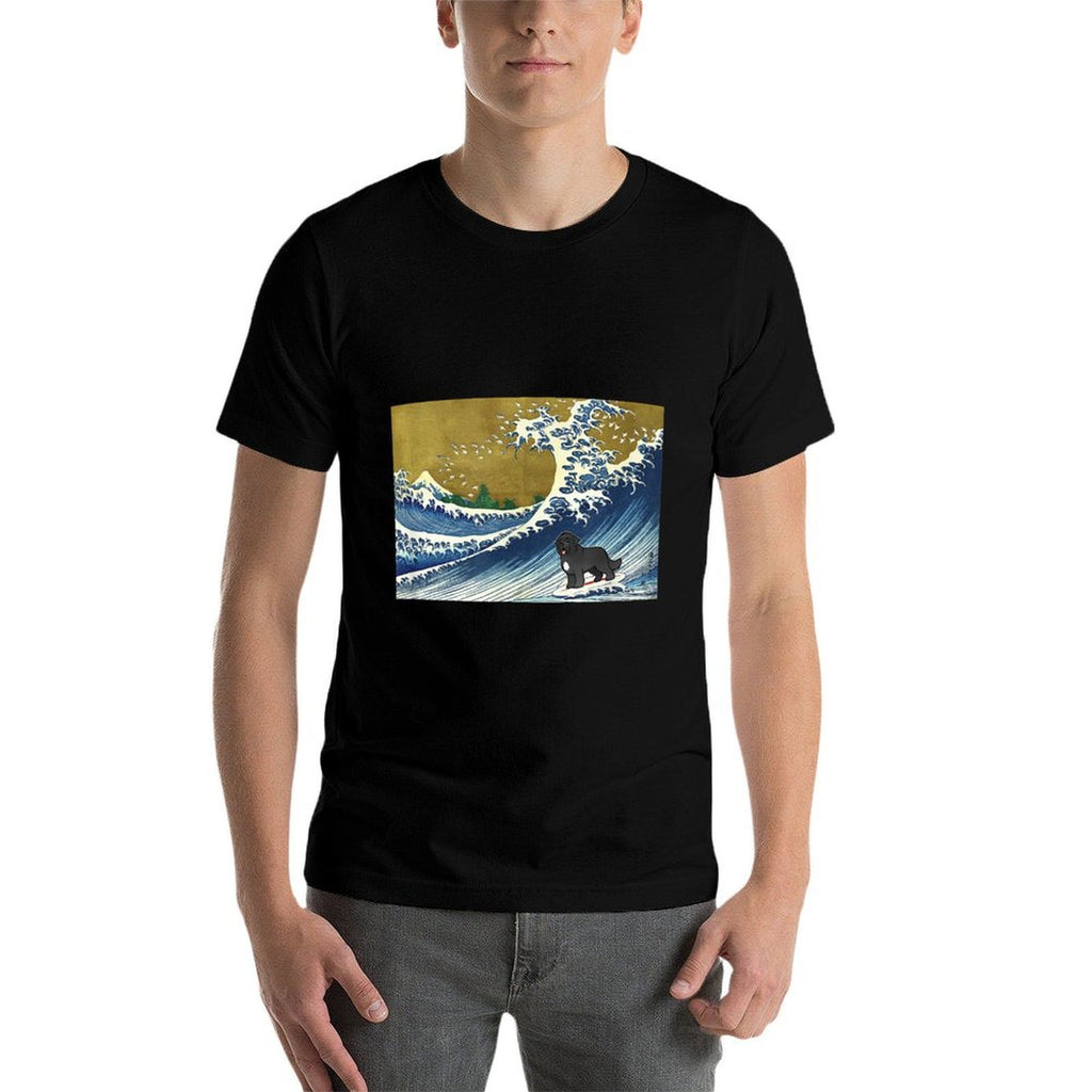 Funny Retro Vintage Surfing A Wave Newfoundland Dog Lover  Moisture-wicking T-Shirt