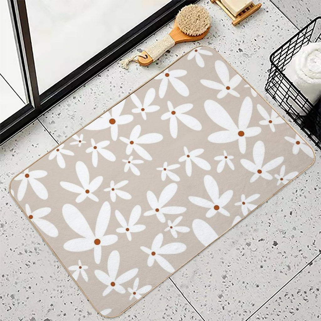 Quirky Florals in Beige, Terracotta And White  Dirt-Trapping Bath Mat
