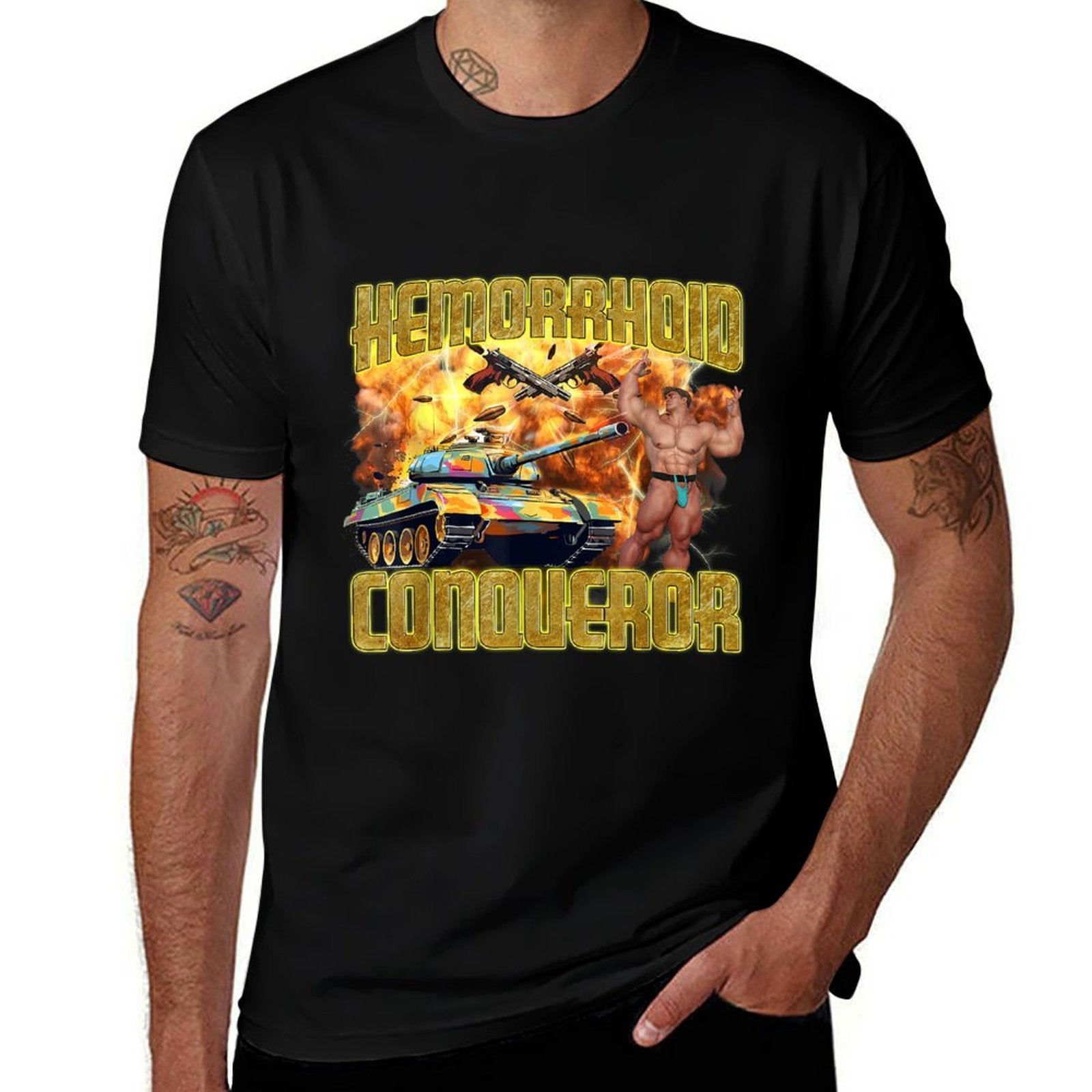 Mens Womens Hemorrhoid Conqueror Funny Weird Dank Meme  Easy-care T-Shirt