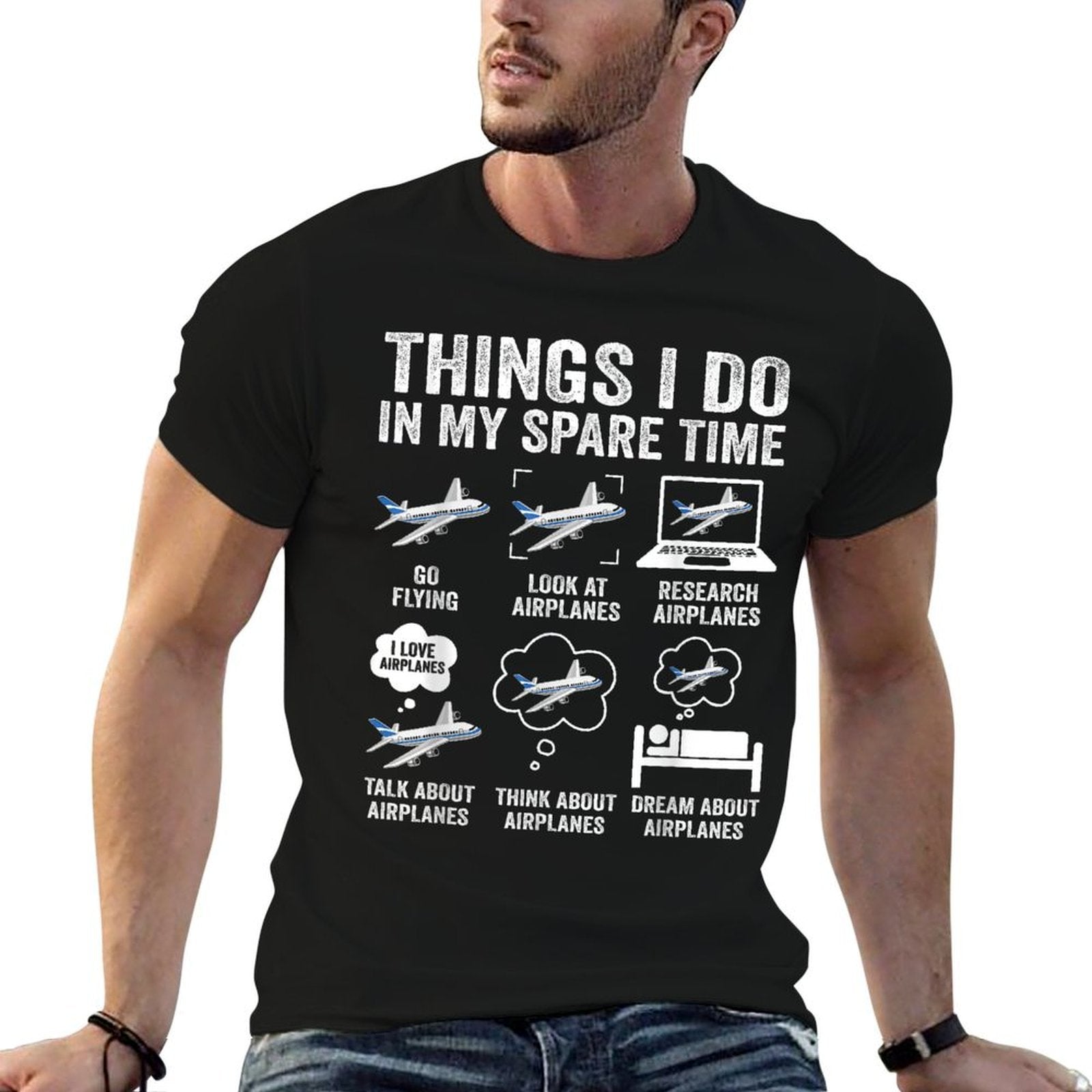 Funny Airplanes Lover Things I Do In My Spare Time Airplane  Heathered Texture T-Shirt