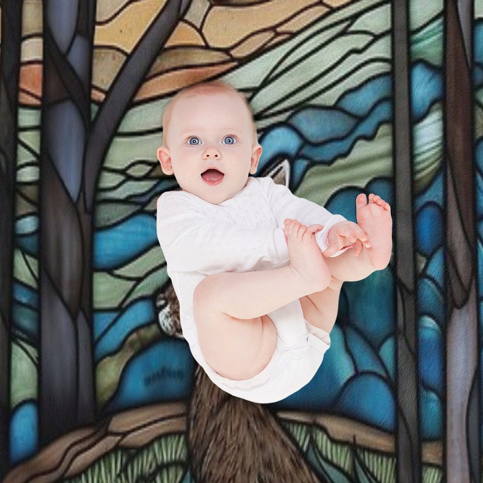 Stained Glass Hare And Moonbeams Eco-conscious Throw Blanket