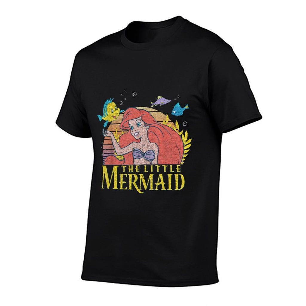 Disney The Little Mermaid Ariel & Flounder Vintage Sunset  Trendy Pattern T-Shirt