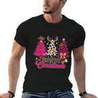 Howdy Christmas Pink Leopard Cow-Print Tree Coquette Cowgirl  Durable T-Shirt
