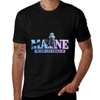 Maine Lighthouse Elk Lobster Pride Vintage Souvenir  Polyester Blend T-Shirt