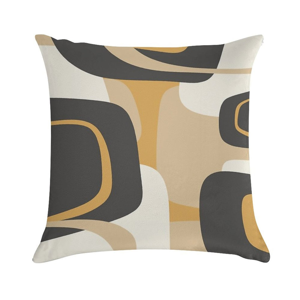 Mid Century Modern Retro Abstract Pattern Muted Charcoal And Ochre Beige Soft Bedroom Essential Throw Pillow