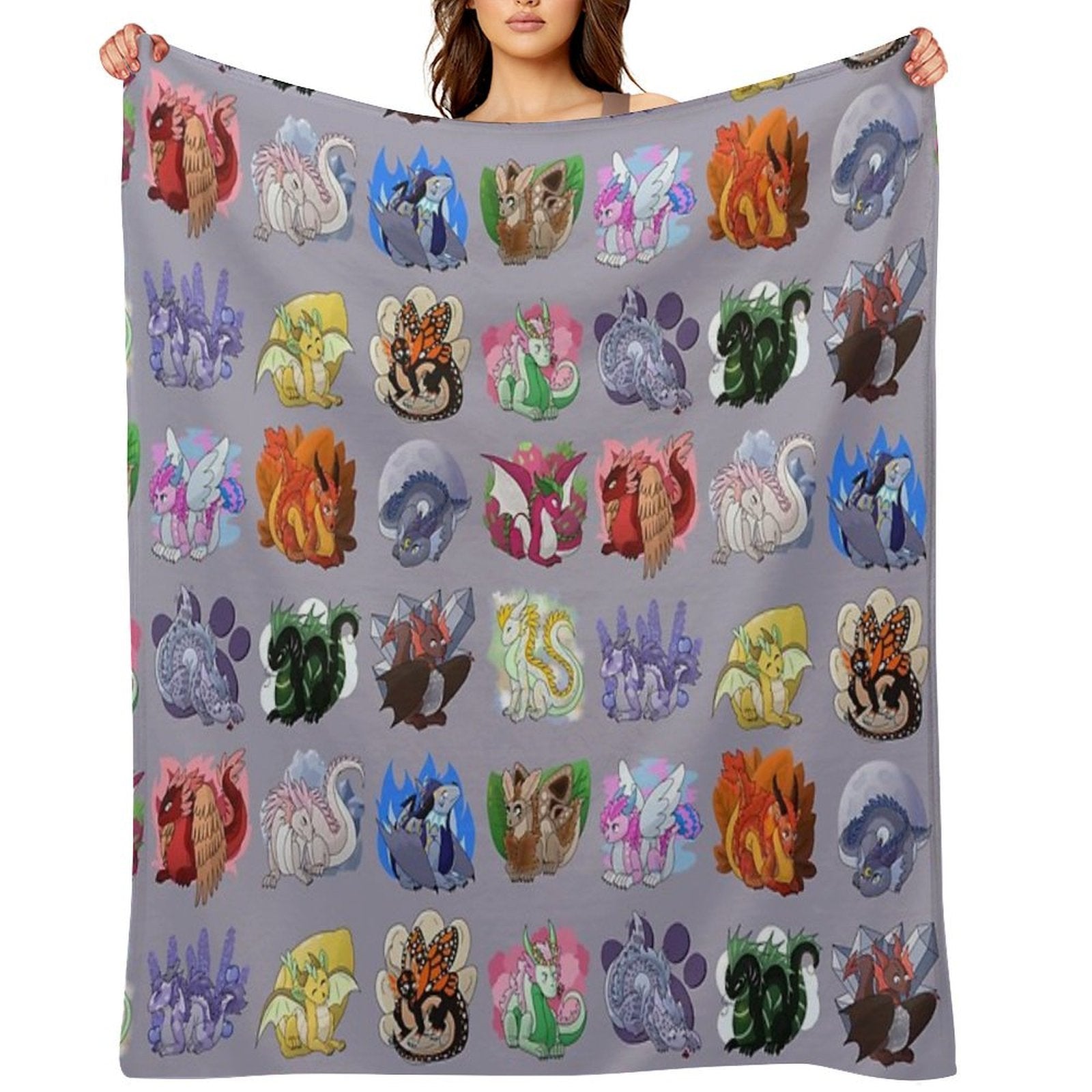 Full Dragon Pattern W Backgrounds (Purple Vers.) Gift-ready Throw Blanket