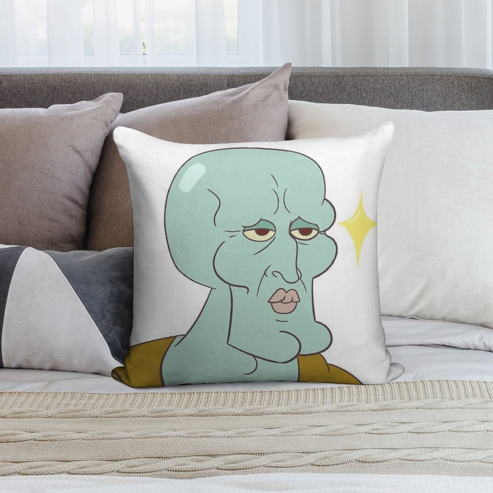 Handsome Squidward Soft Fade-Resistant Throw Pillow