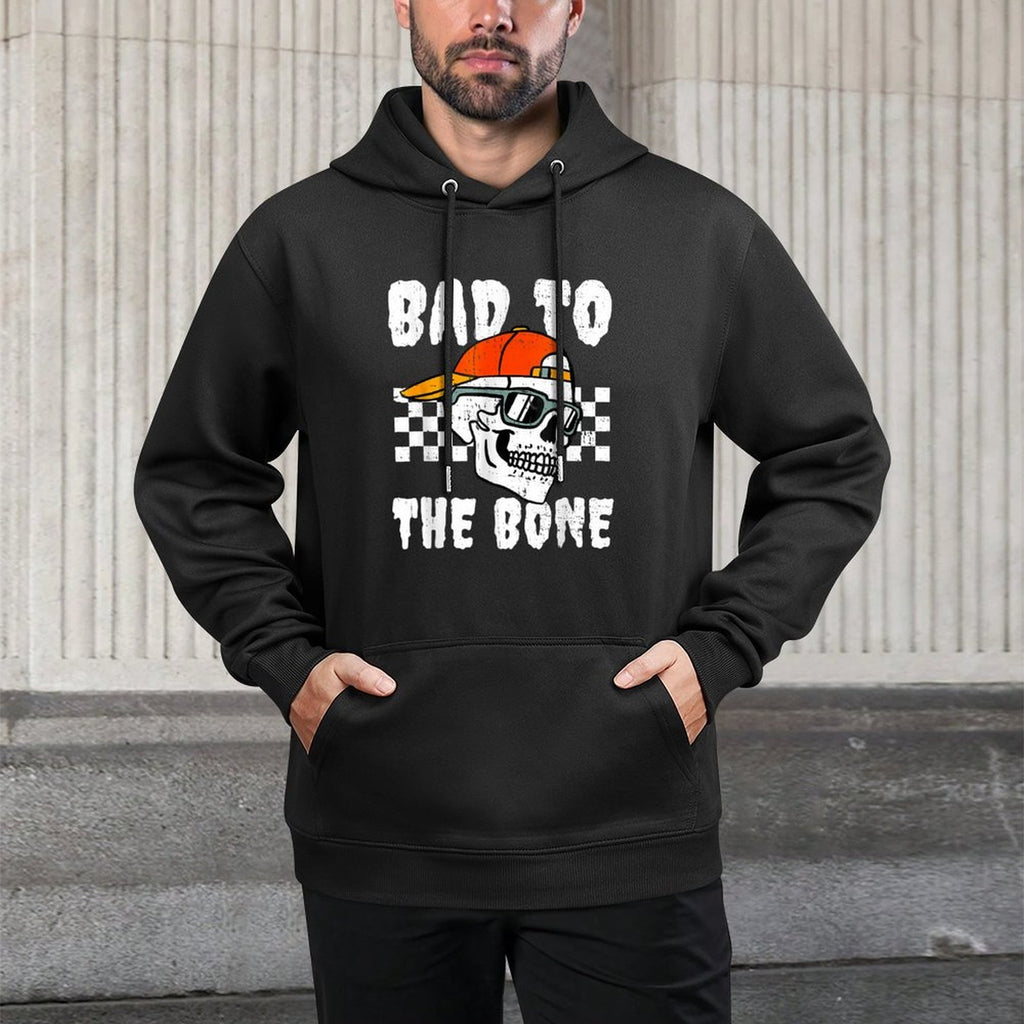 Retro Bad To The Bone Funny Skull Halloween Costume Boy Kids Medium-Weight Fabric Hoodie