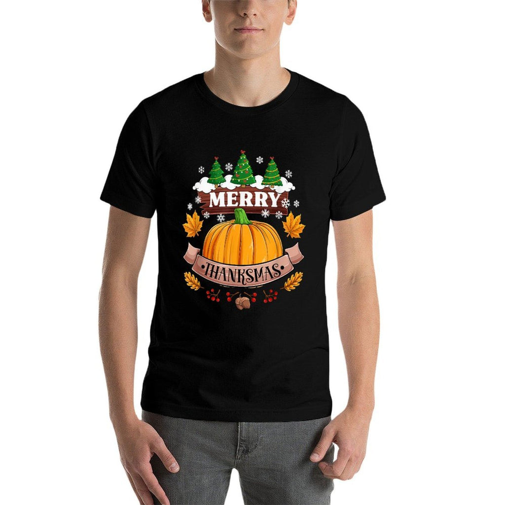 Funny Merry Thanksmas Festive Thanksgiving Christmas Pumpkin  Slim-fit Cut T-Shirt