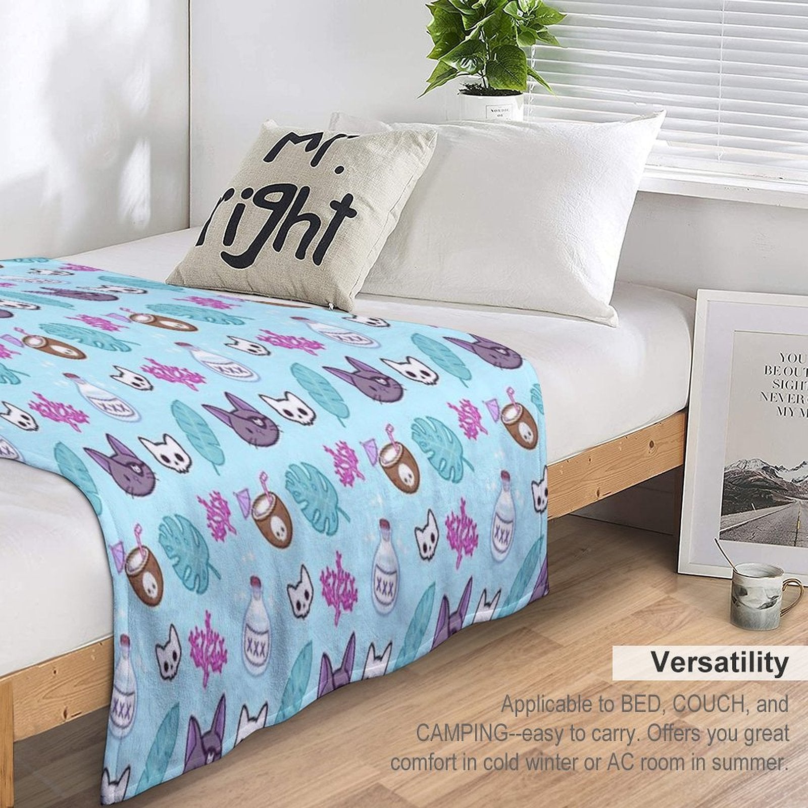 Pirate Cat  Turquoise  Nikury Comfort Throw Blanket