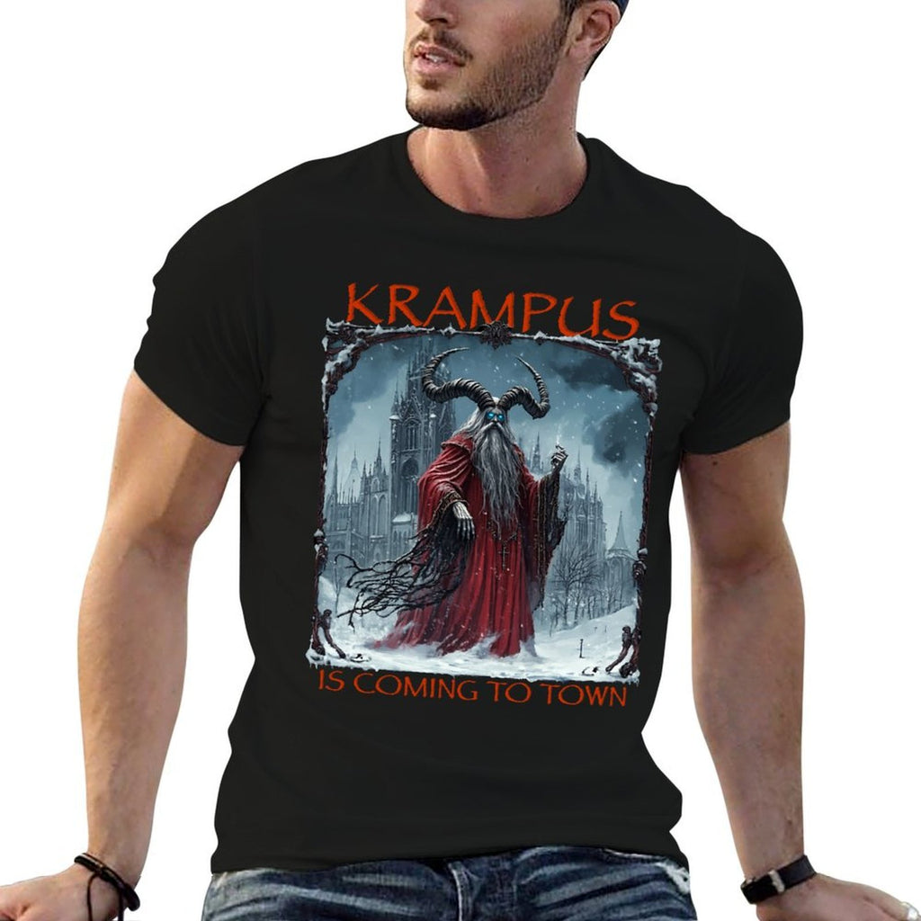 Christmas Xmas Horror Costume Krampus Is Coming To Town  Heathered Texture T-Shirt