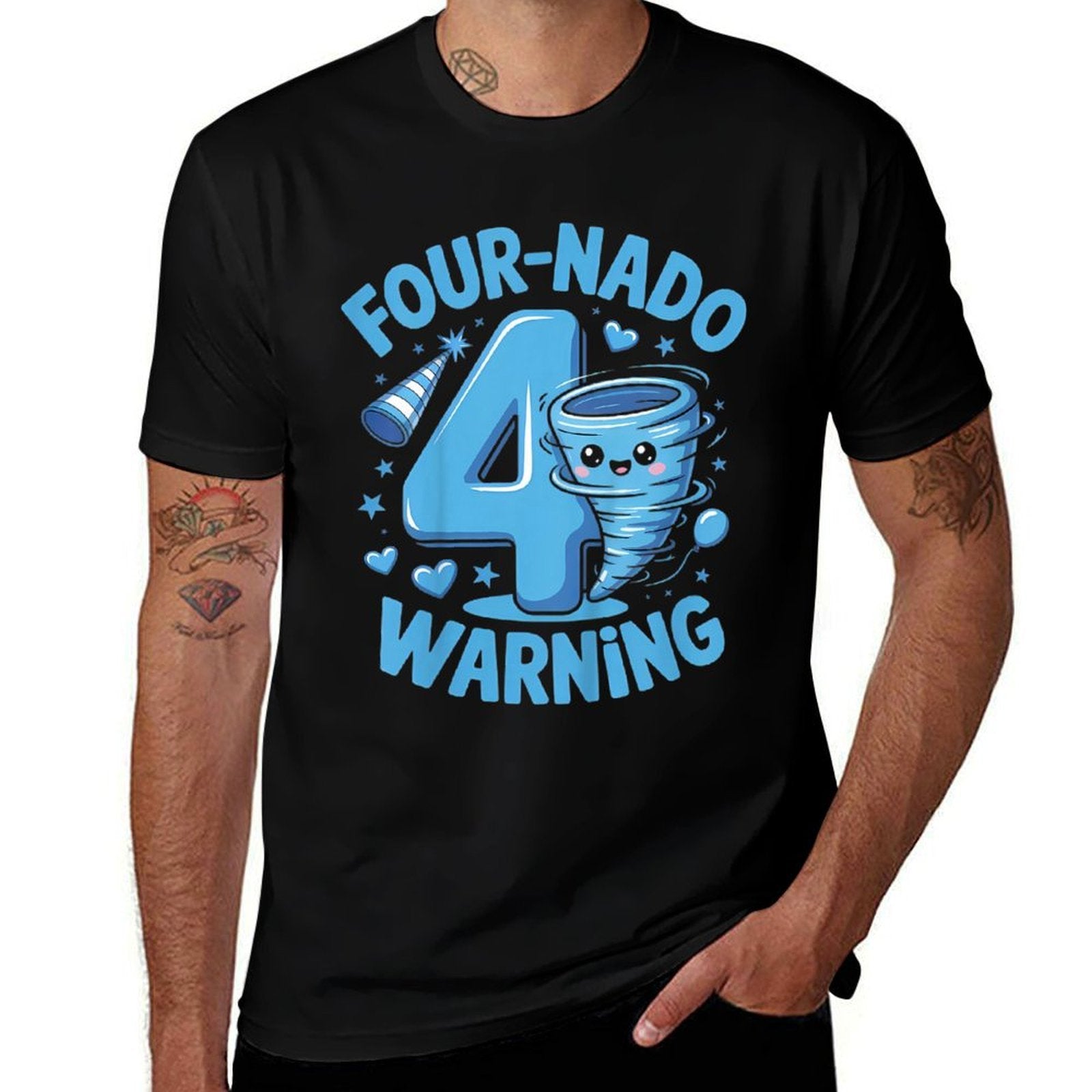 Kids Four-Nado Warning 4th Birthday Boy Tornado Birthday  Vintage-inspired T-Shirt