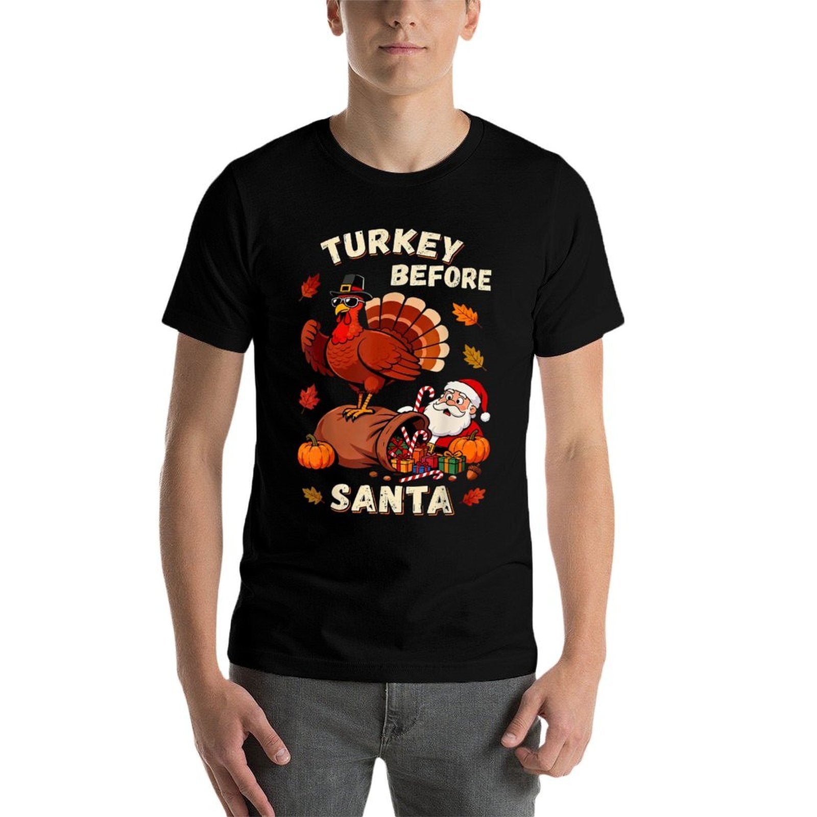 Fun Turkey Before Santa Funny Thanksgivings Christmas  Polyester Blend T-Shirt