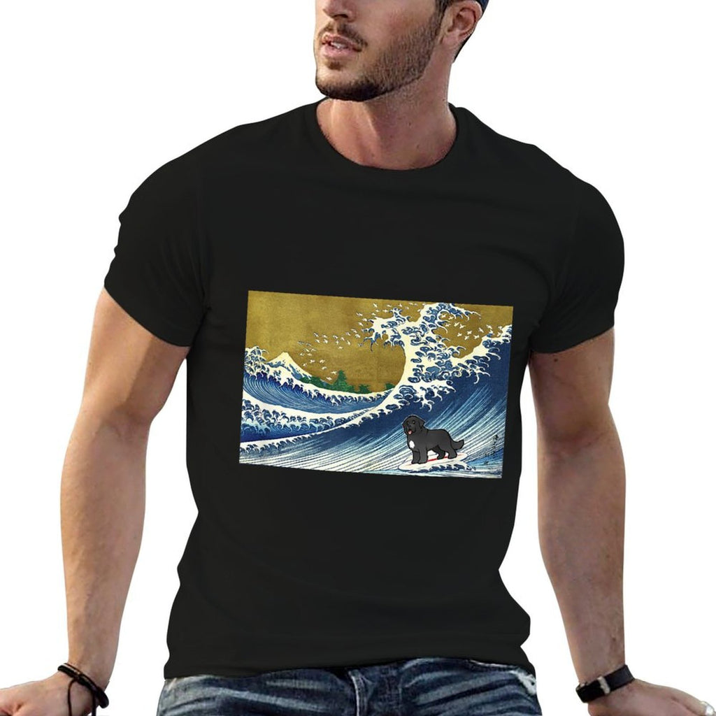 Funny Retro Vintage Surfing A Wave Newfoundland Dog Lover  Moisture-wicking T-Shirt