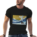 Funny Retro Vintage Surfing A Wave Newfoundland Dog Lover  Moisture-wicking T-Shirt