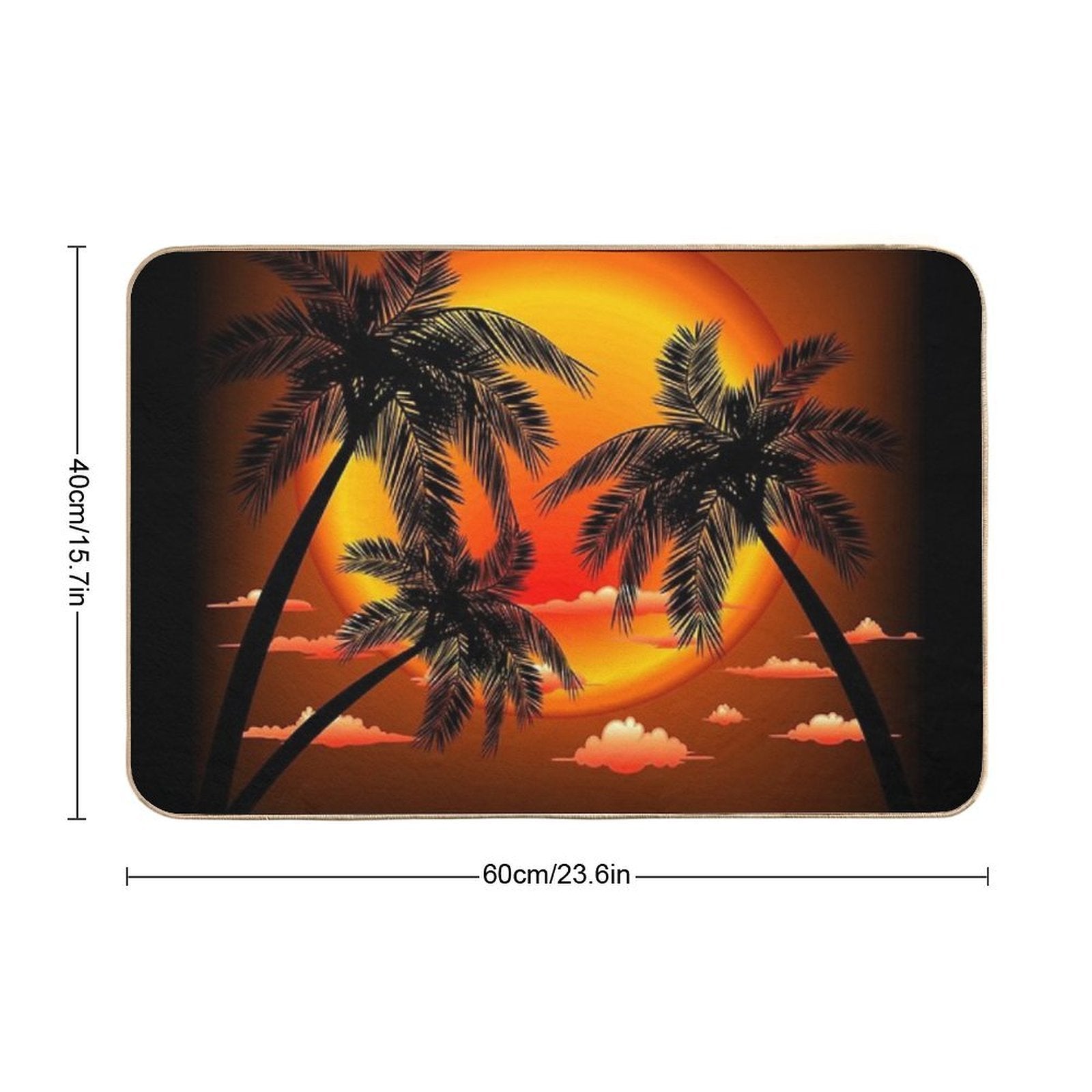 Warm Topical Sunset with Palm Trees  Fade-Resistant Bath Mat