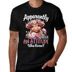 Apparently I Have An Attitude Who Knew Highland Cow Print  Rolled Sleeves T-Shirt