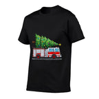 Fire Truck Christmas Tree Xmas Lights Firefighter Holiday  Oversized Silhouette T-Shirt